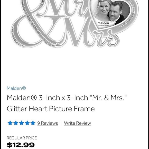 Malden® 3x3"Mr & Mrs." Glitter Heart Picture Frame - Picture 2 of 3